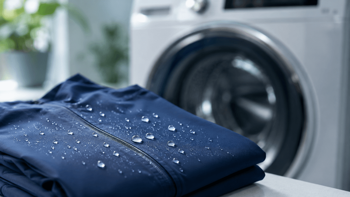 wash durable water repellent — water still beading on fabric after laundering